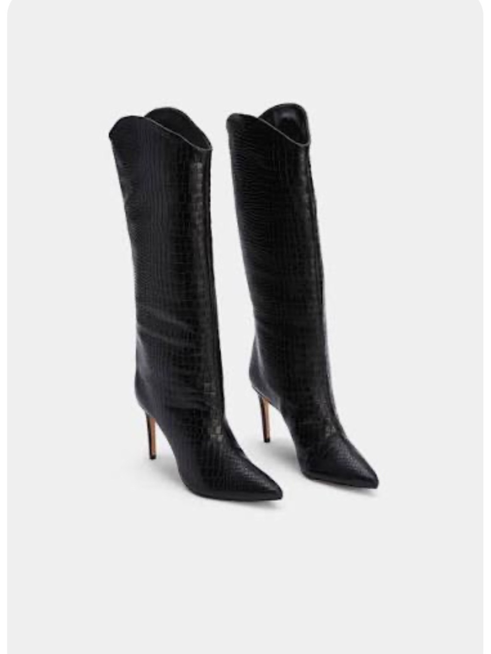 SCHUTZ Maryana Black Croc-Embossed Knee-High Pointed Stiletto Boots size 11 EUC